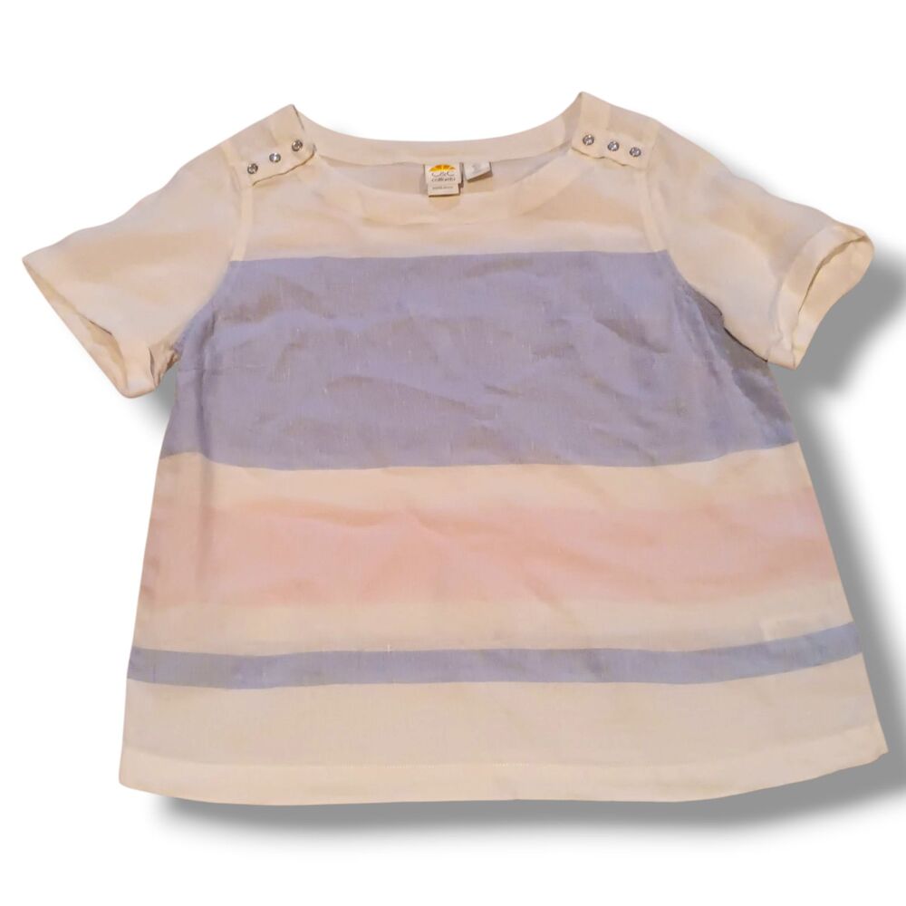C&C California Striped Linen Blouse-Large-Shoulder Button Detail-Cuff Sleeve
